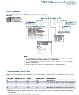 MATSC G1/A25 3 CB PDCG1 25A CB Type A B C Controller Rated Current 20A 20A Model3