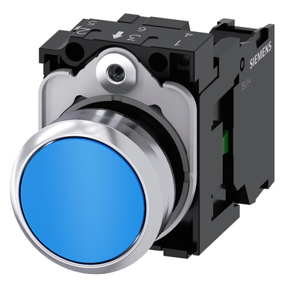 Unlighted Metal Shiny Flat Button 3SU1150-0AB50-1BA0 Momentary Pushbutton Complete Unit