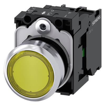 Yellow Metal Shiny Lighted Flat Button 3SU1152-0AB30-1BA0 Momentary SIRIUS ACT Pushbutton