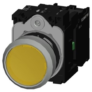 Yellow Metal Shiny Lighted Flat Button 3SU1152-0AB30-1BA0 Momentary SIRIUS ACT Pushbutton