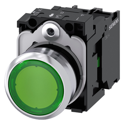 3SU1152-0AB40-1BA0 Green Metal Shiny Lighted Flat Button Momentary SIRIUS ACT Pushbutton