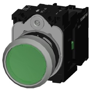 3SU1152-0AB40-1BA0 Green Metal Shiny Lighted Flat Button Momentary SIRIUS ACT Pushbutton