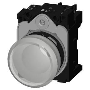 White SIRIUS ACT Complete Unit Pilot Light 230V AC Metal Shiny with Smooth Lens Flush