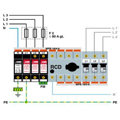VAL-MS 320/3 1/FM-UD Type 2 Surge Protector with 4 Poles and 320 V AC Rated Voltage