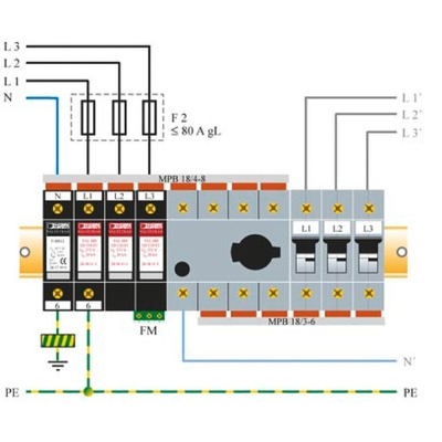 VAL-MS 320/3 1/FM-UD Type 2 Surge Protector with 4 Poles and 320 V AC Rated Voltage