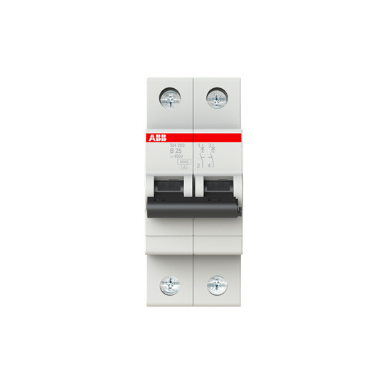 2P MCB SH202-B25 Miniature Circuit Breaker Number of Pole 2 Rated Current 25A