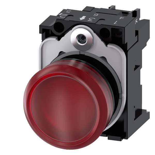 230V AC Red Plastic Pilot Light Complete Unit with Smooth Lens Flush 3SU1106-6AA20-1AA0
