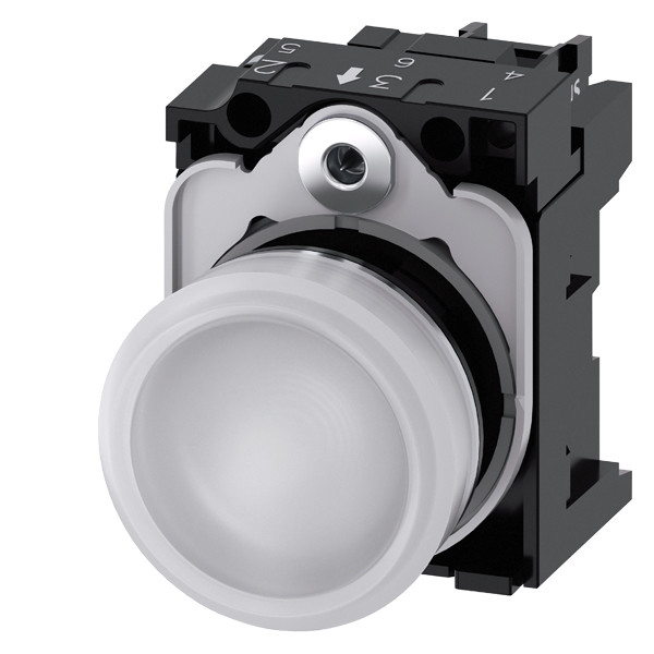 White SIRIUS ACT Complete Unit Pilot Light 230V AC Metal Shiny with Smooth Lens Flush