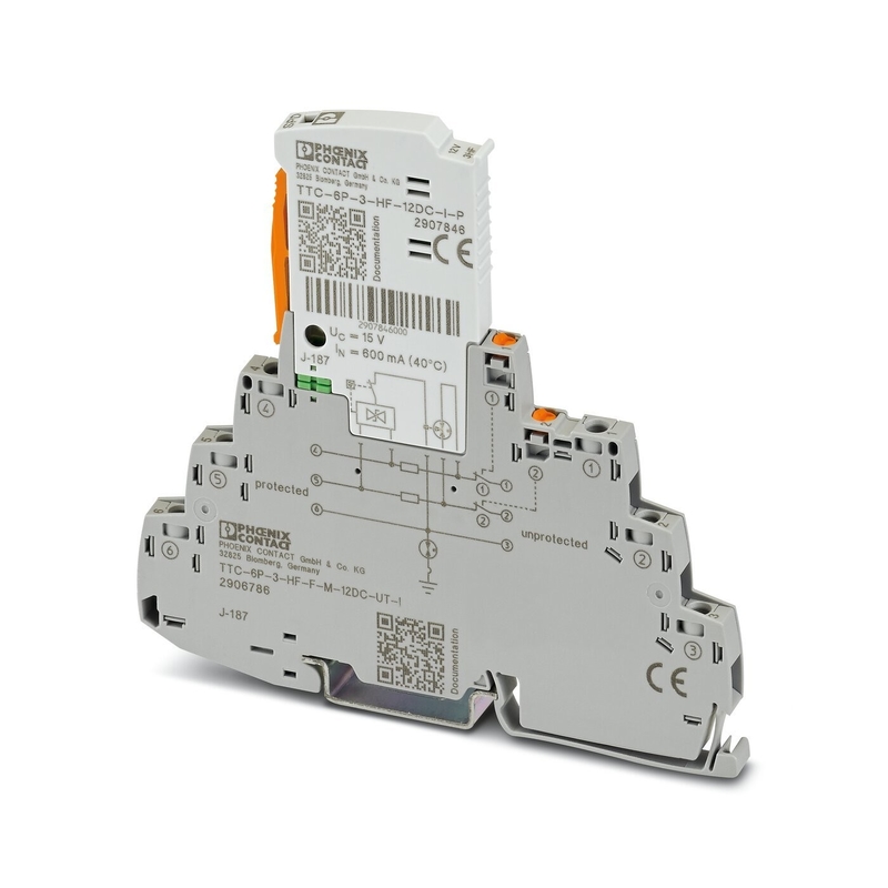 12 V DC Rated Voltage Surge Protector TTC-6P-3-HF-F-M-12DC-UT-I with 2 Poles