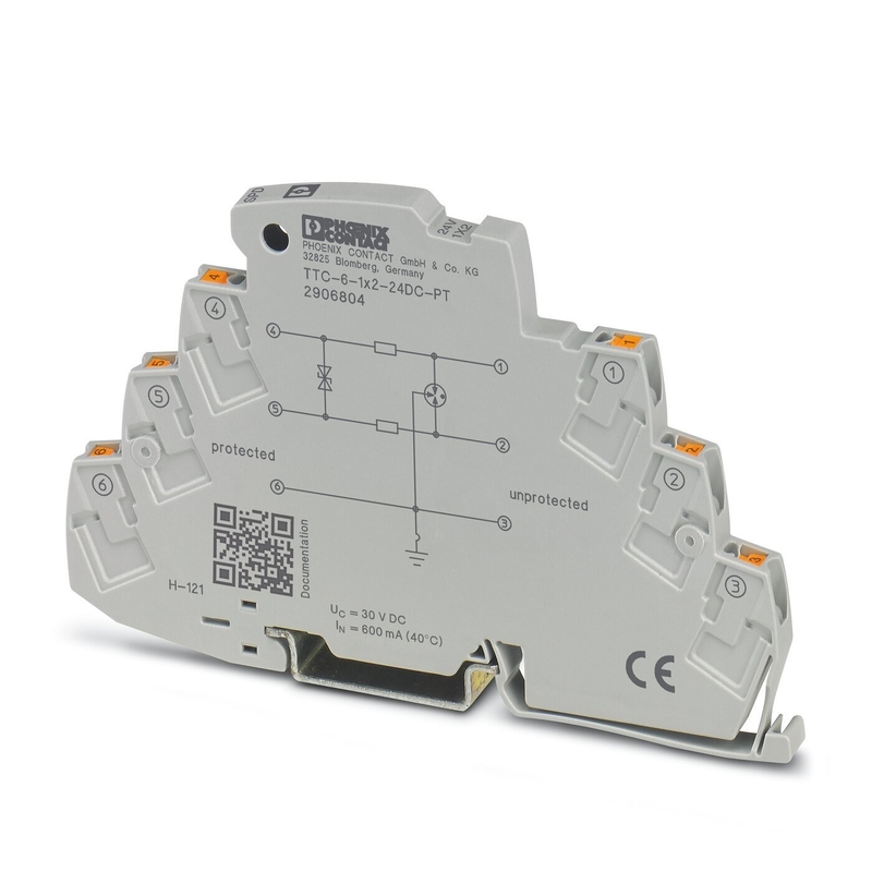 2 Pole Surge Protector TTC-6-1X2-24DC-PT by Phoenix Contact for 24 V DC Rated Voltage