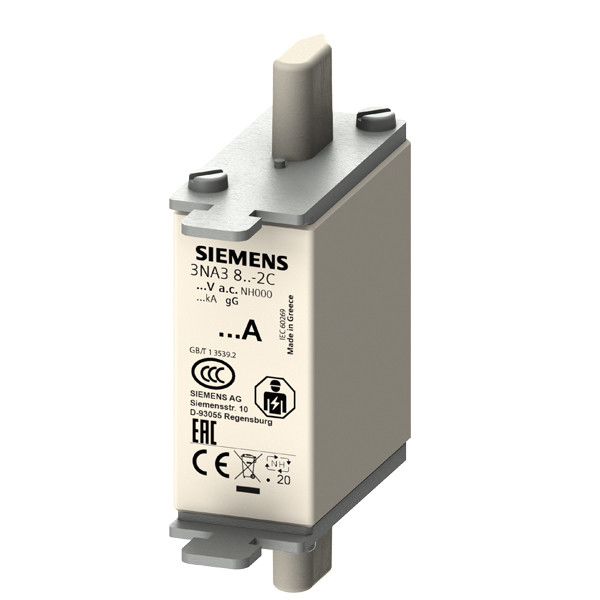 500V PLC 3NA3805-2C LV HRC Fuse Link with Non-Insulated Grip Lugs and Front Indicator Size 000